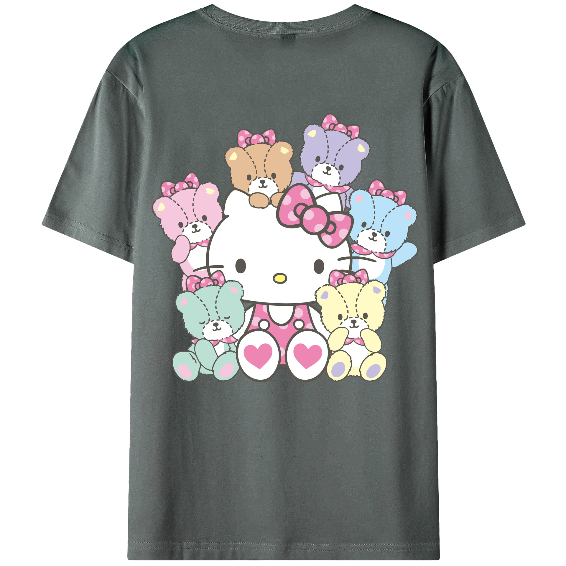 （画像用） Hello Kitty ハローキティ 綿100％ メンズ半袖Tシャツ（バックプリント） 通気性